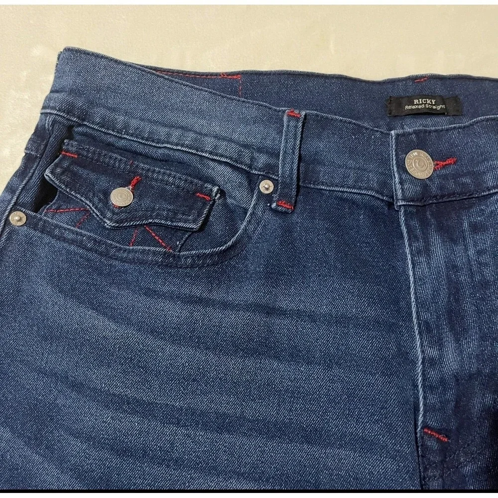 True Religion Ricky SN Flap Straight Jeans Mens 30 Medium Rustic Barn Wash Denim
